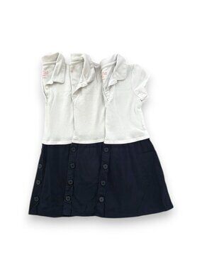3 Pcs Nautica Girls School Uniform White Navy Polo Dress Size 5/6T